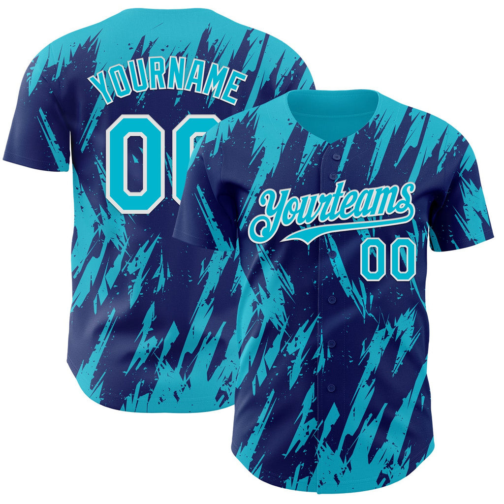 Custom Royal Lakes Blue-White Splatter Torn Sharp Brush Stroke Authentic Baseball Jersey