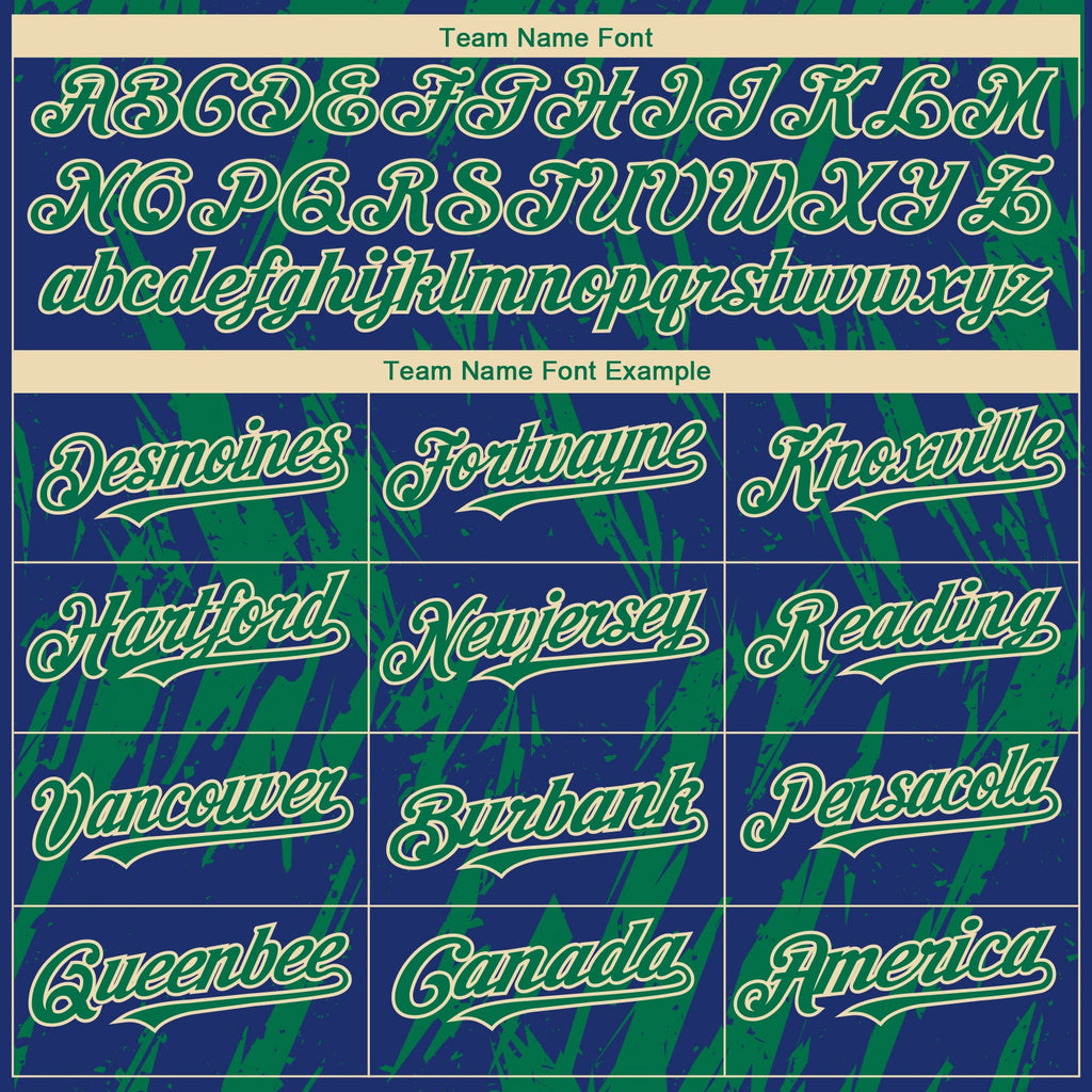 Custom Royal Kelly Green-Cream Splatter Torn Sharp Brush Stroke Authentic Baseball Jersey