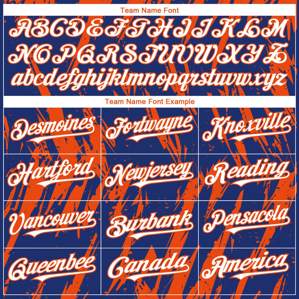 Custom Royal White-Orange Splatter Torn Sharp Brush Stroke Authentic Baseball Jersey