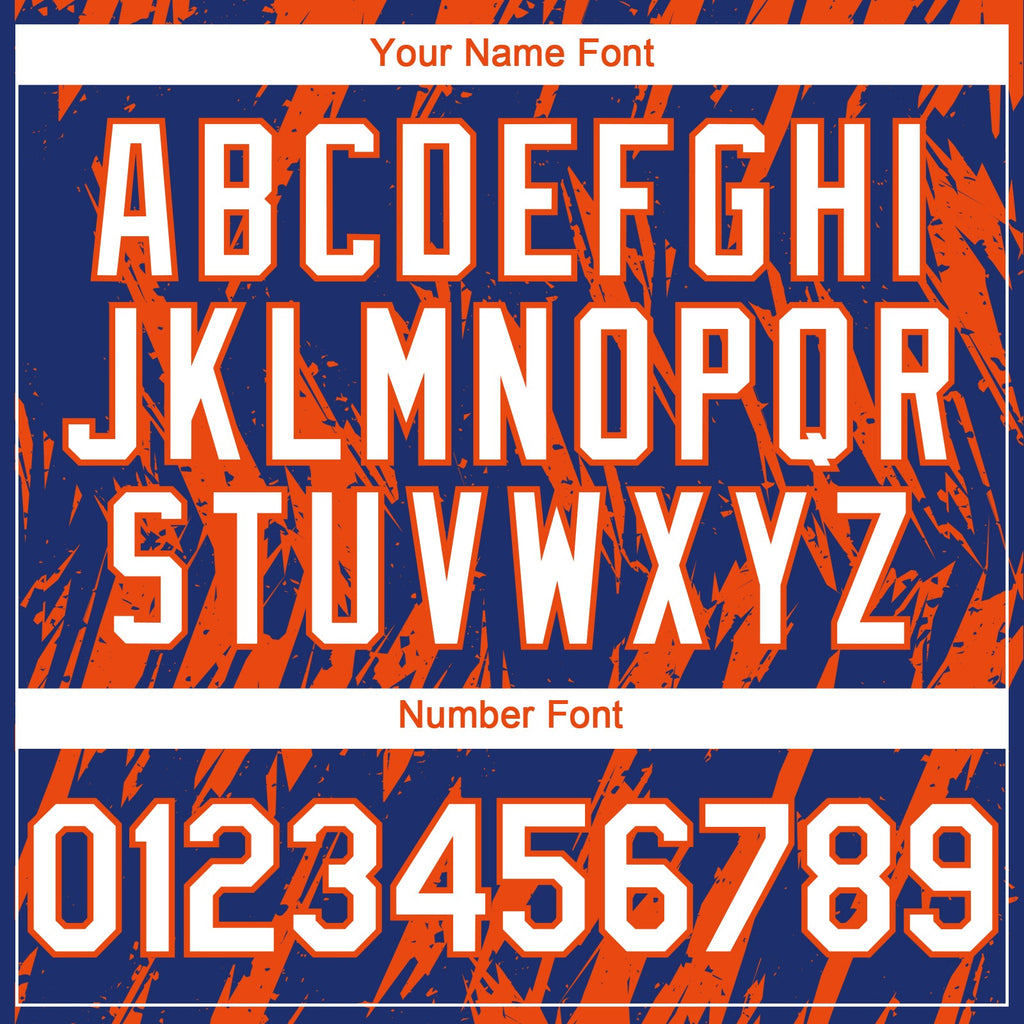 Custom Royal White-Orange Splatter Torn Sharp Brush Stroke Authentic Baseball Jersey