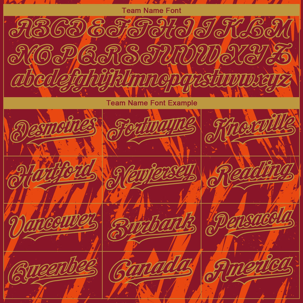 Custom Crimson Old Gold-Orange Splatter Torn Sharp Brush Stroke Authentic Baseball Jersey
