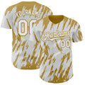 Custom White Old Gold Splatter Torn Sharp Brush Stroke Authentic Baseball Jersey