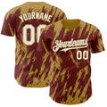 Custom Burgundy White-Old Gold Splatter Torn Sharp Brush Stroke Authentic Baseball Jersey