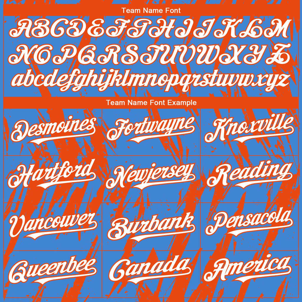 Custom Powder Blue White-Orange Splatter Torn Sharp Brush Stroke Authentic Baseball Jersey