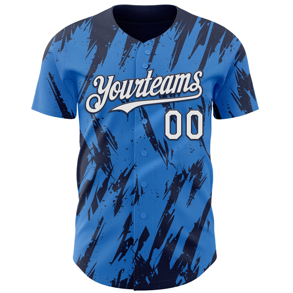 Custom Powder Blue White-Navy Splatter Torn Sharp Brush Stroke Authentic Baseball Jersey