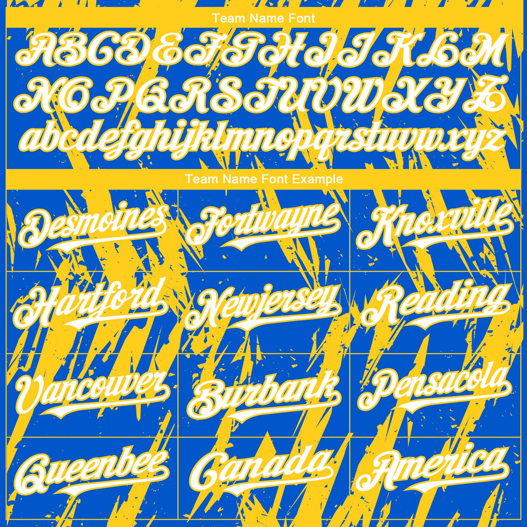 Custom Thunder Blue White-Yellow Splatter Torn Sharp Brush Stroke Authentic Baseball Jersey