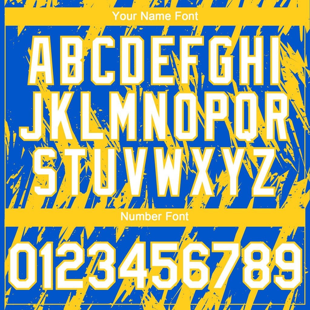 Custom Thunder Blue White-Yellow Splatter Torn Sharp Brush Stroke Authentic Baseball Jersey