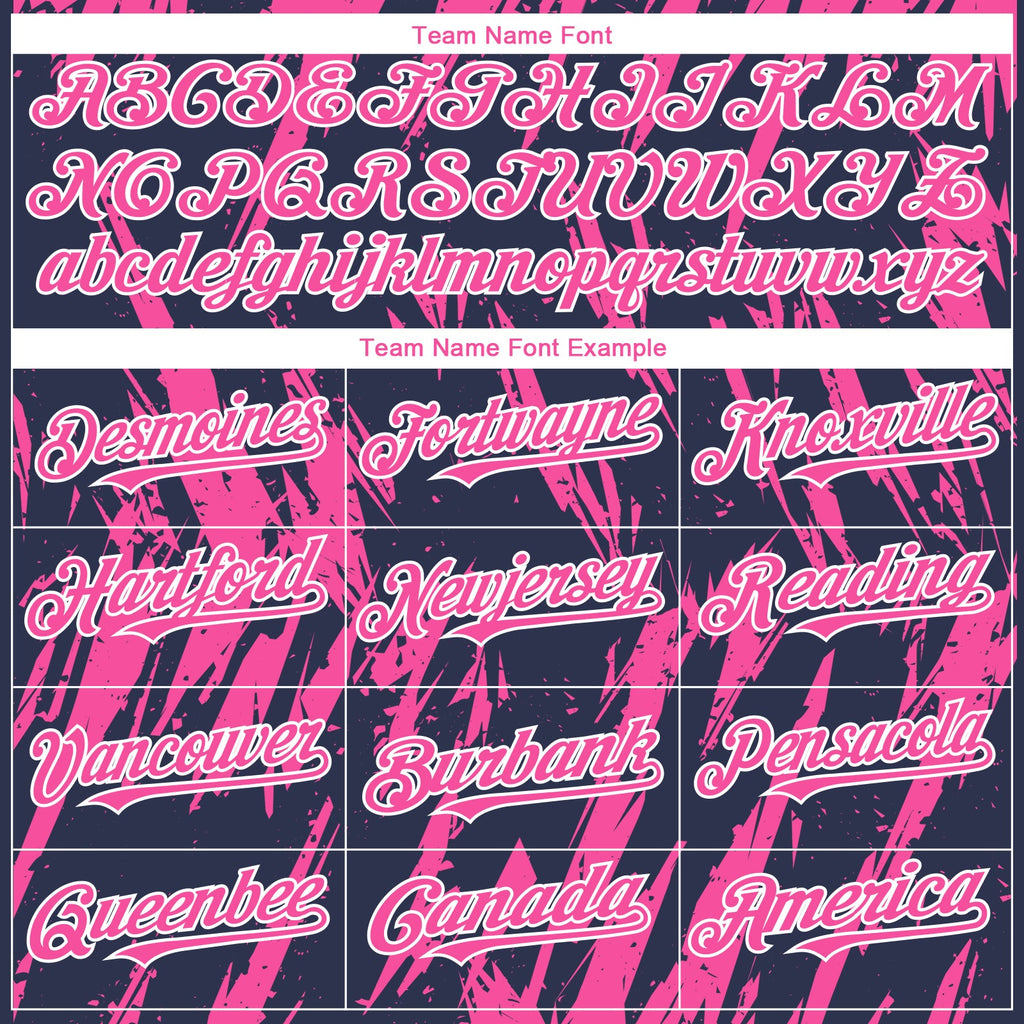 Custom Navy Pink-White Splatter Torn Sharp Brush Stroke Authentic Baseball Jersey
