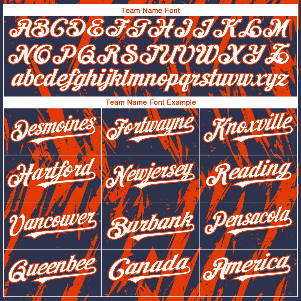 Custom Navy White-Orange Splatter Torn Sharp Brush Stroke Authentic Baseball Jersey