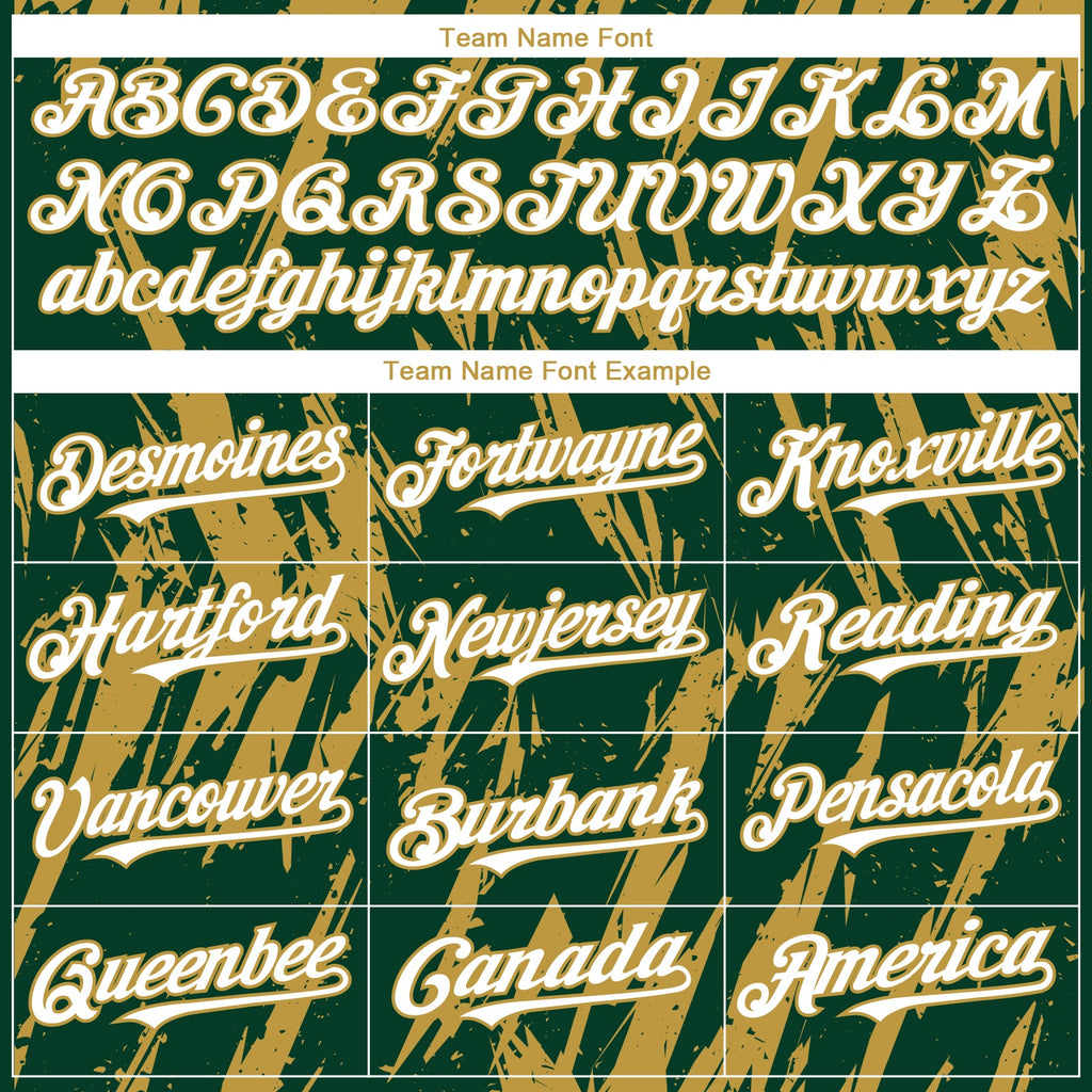 Custom Green White-Old Gold Splatter Torn Sharp Brush Stroke Authentic Baseball Jersey