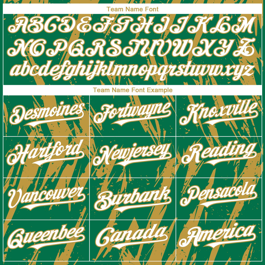 Custom Kelly Green White-Old Gold Splatter Torn Sharp Brush Stroke Authentic Baseball Jersey
