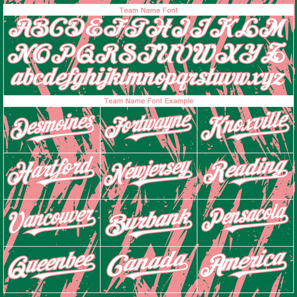 Custom Kelly Green White-Medium Pink Splatter Torn Sharp Brush Stroke Authentic Baseball Jersey