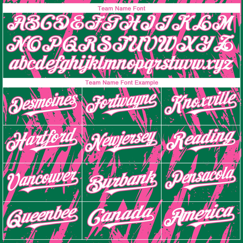 Custom Kelly Green White-Pink Splatter Torn Sharp Brush Stroke Authentic Baseball Jersey