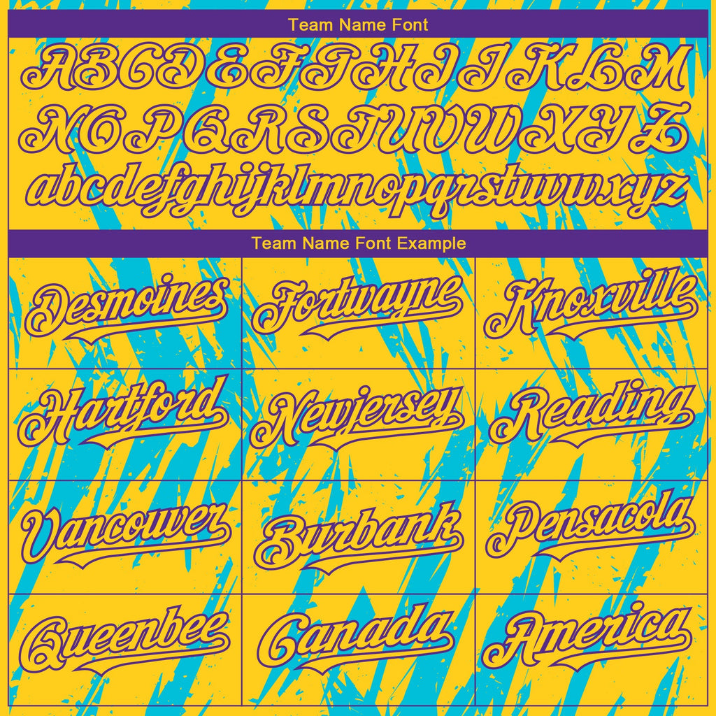 Custom Yellow Purple-Lakes Blue Splatter Torn Sharp Brush Stroke Authentic Baseball Jersey
