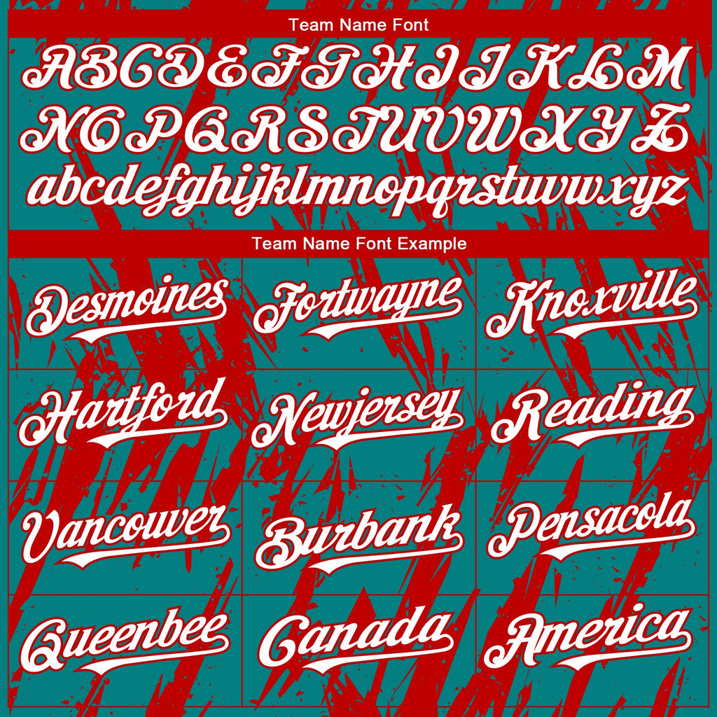 Custom Teal White-Red Splatter Torn Sharp Brush Stroke Authentic Baseball Jersey