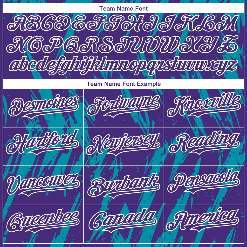 Custom Purple White-Teal Splatter Torn Sharp Brush Stroke Authentic Baseball Jersey