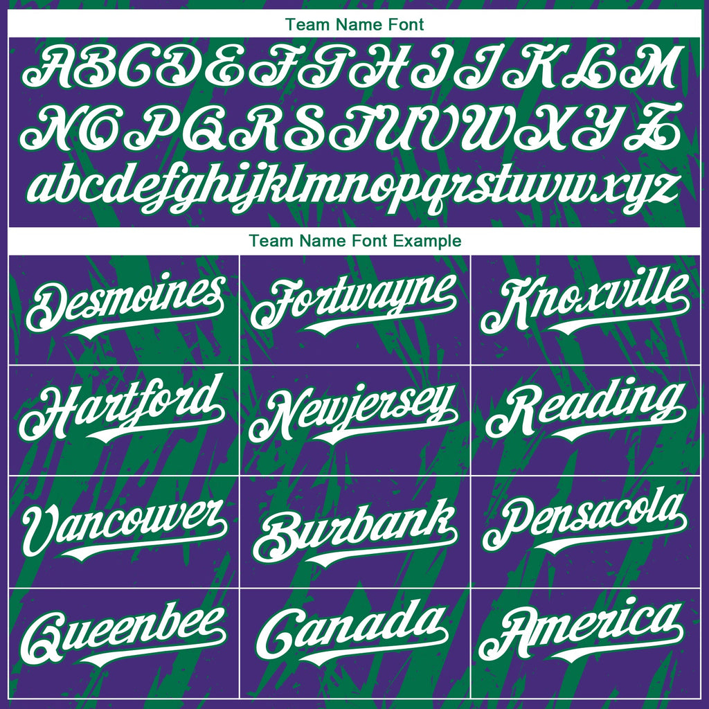 Custom Purple White-Kelly Green Splatter Torn Sharp Brush Stroke Authentic Baseball Jersey