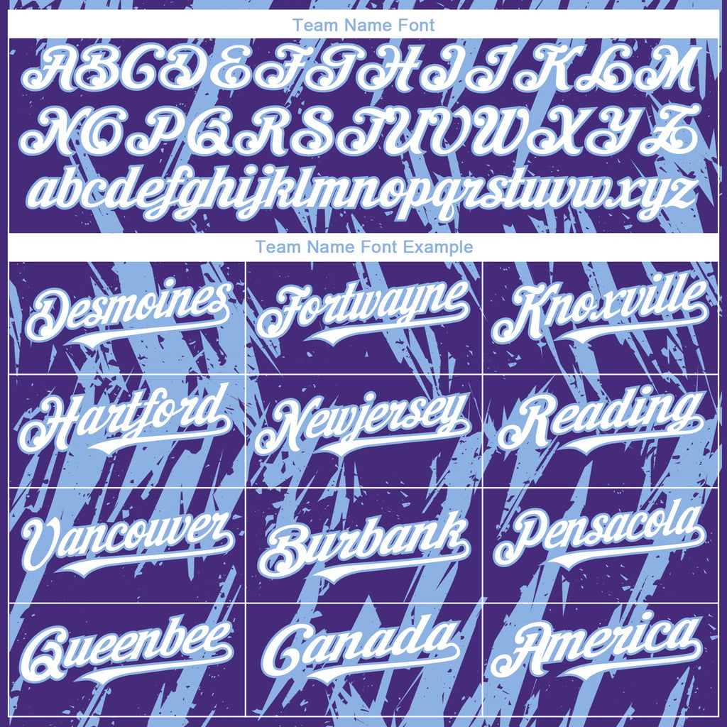Custom Purple White-Light Blue Splatter Torn Sharp Brush Stroke Authentic Baseball Jersey