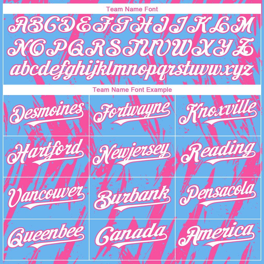 Custom Sky Blue White-Pink Splatter Torn Sharp Brush Stroke Authentic Baseball Jersey