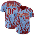 Custom Light Blue Crimson-Cream Splatter Torn Sharp Brush Stroke Authentic Baseball Jersey