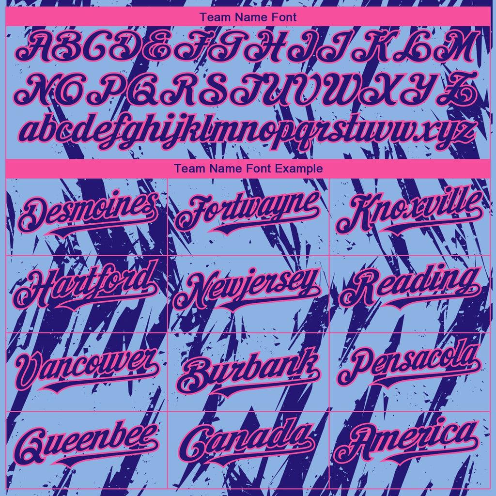 Custom Light Blue Dark Purple-Pink Splatter Torn Sharp Brush Stroke Authentic Baseball Jersey