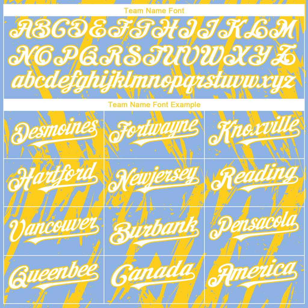 Custom Light Blue White-Yellow Splatter Torn Sharp Brush Stroke Authentic Baseball Jersey