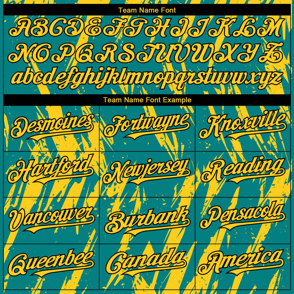 Custom Teal Yellow-Black Splatter Torn Sharp Brush Stroke Authentic Baseball Jersey
