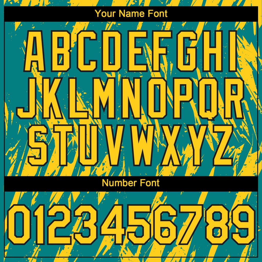 Custom Teal Yellow-Black Splatter Torn Sharp Brush Stroke Authentic Baseball Jersey