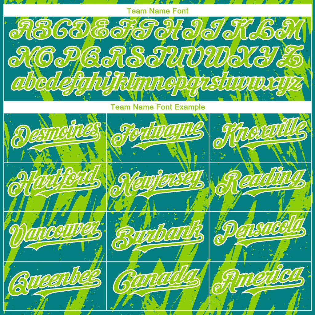Custom Teal Neon Green-White Splatter Torn Sharp Brush Stroke Authentic Baseball Jersey