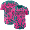 Custom Pink Black-Teal Splatter Torn Sharp Brush Stroke Authentic Baseball Jersey