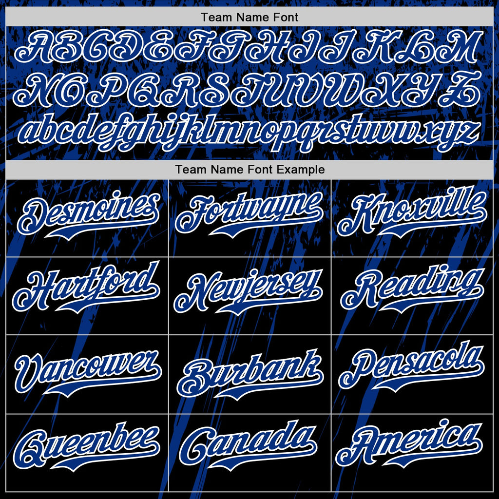Custom Black Royal-White Distressed Scratch Brush Stroke Authentic Baseball Jersey