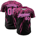 Custom Black Pink-Light Blue Distressed Scratch Brush Stroke Authentic Baseball Jersey