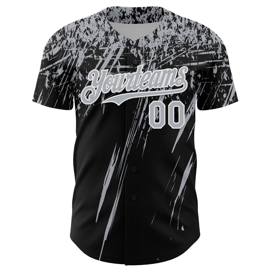 Custom Black Gray-White Distressed Scratch Brush Stroke Authentic Baseball Jersey
