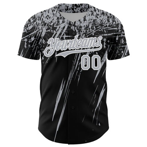 Custom Black Gray-White Distressed Scratch Brush Stroke Authentic Baseball Jersey