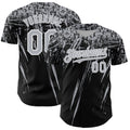 Custom Black Gray-White Distressed Scratch Brush Stroke Authentic Baseball Jersey