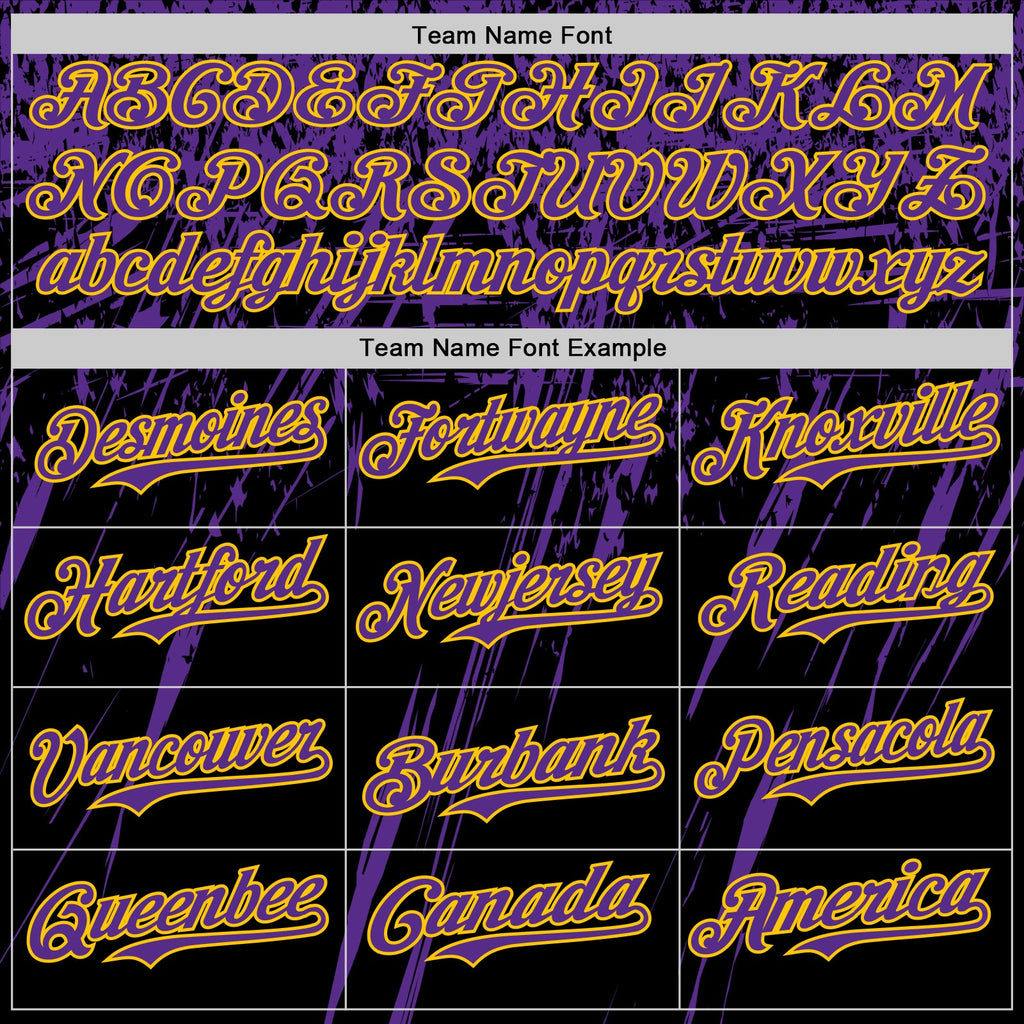 Custom Black Purple-Yellow Distressed Scratch Brush Stroke Authentic Baseball Jersey