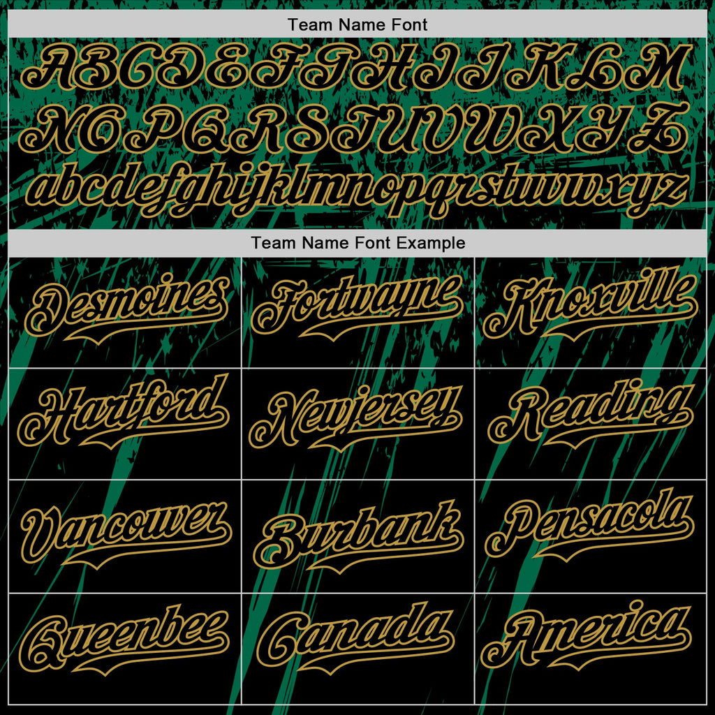 Custom Black Kelly Green-Old Gold Distressed Scratch Brush Stroke Authentic Baseball Jersey