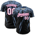 Custom Black White Light Blue-Pink Distressed Scratch Brush Stroke Authentic Baseball Jersey
