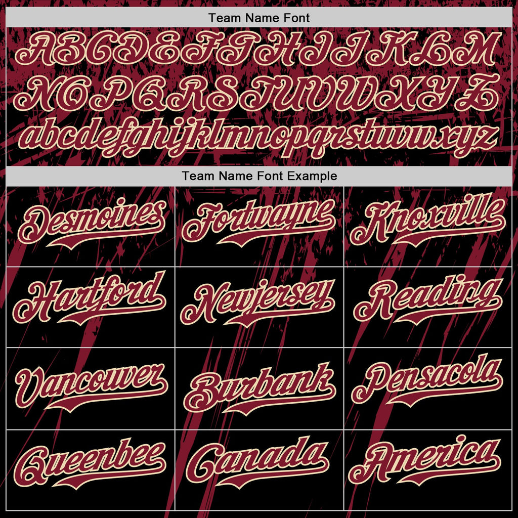 Custom Black Crimson-Cream Distressed Scratch Brush Stroke Authentic Baseball Jersey