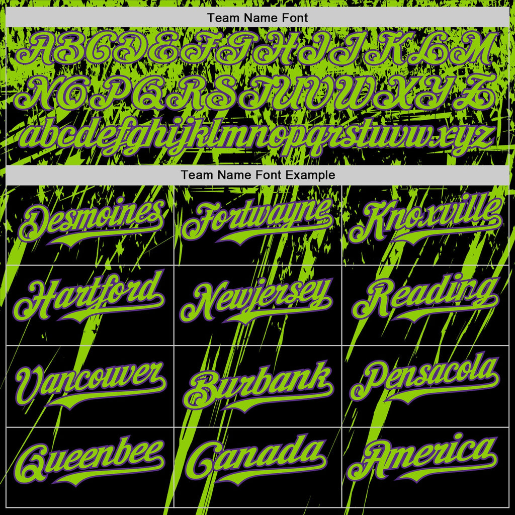 Custom Black Neon Green-Purple Distressed Scratch Brush Stroke Authentic Baseball Jersey
