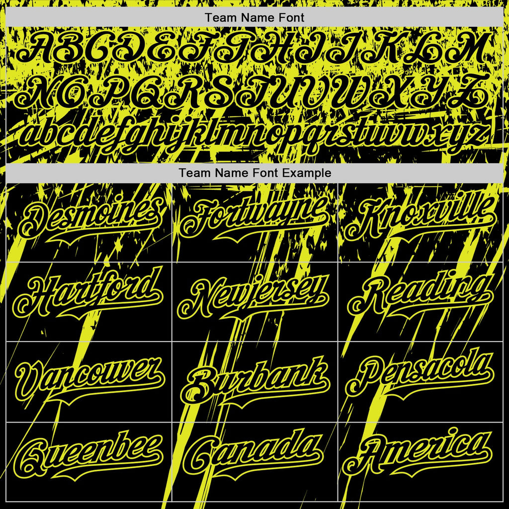 Custom Black Neon Yellow Distressed Scratch Brush Stroke Authentic Baseball Jersey