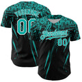 Custom Black Aqua-White Distressed Scratch Brush Stroke Authentic Baseball Jersey