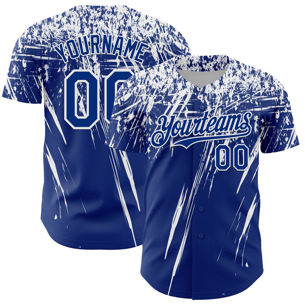 Custom Royal White Distressed Scratch Brush Stroke Authentic Baseball Jersey