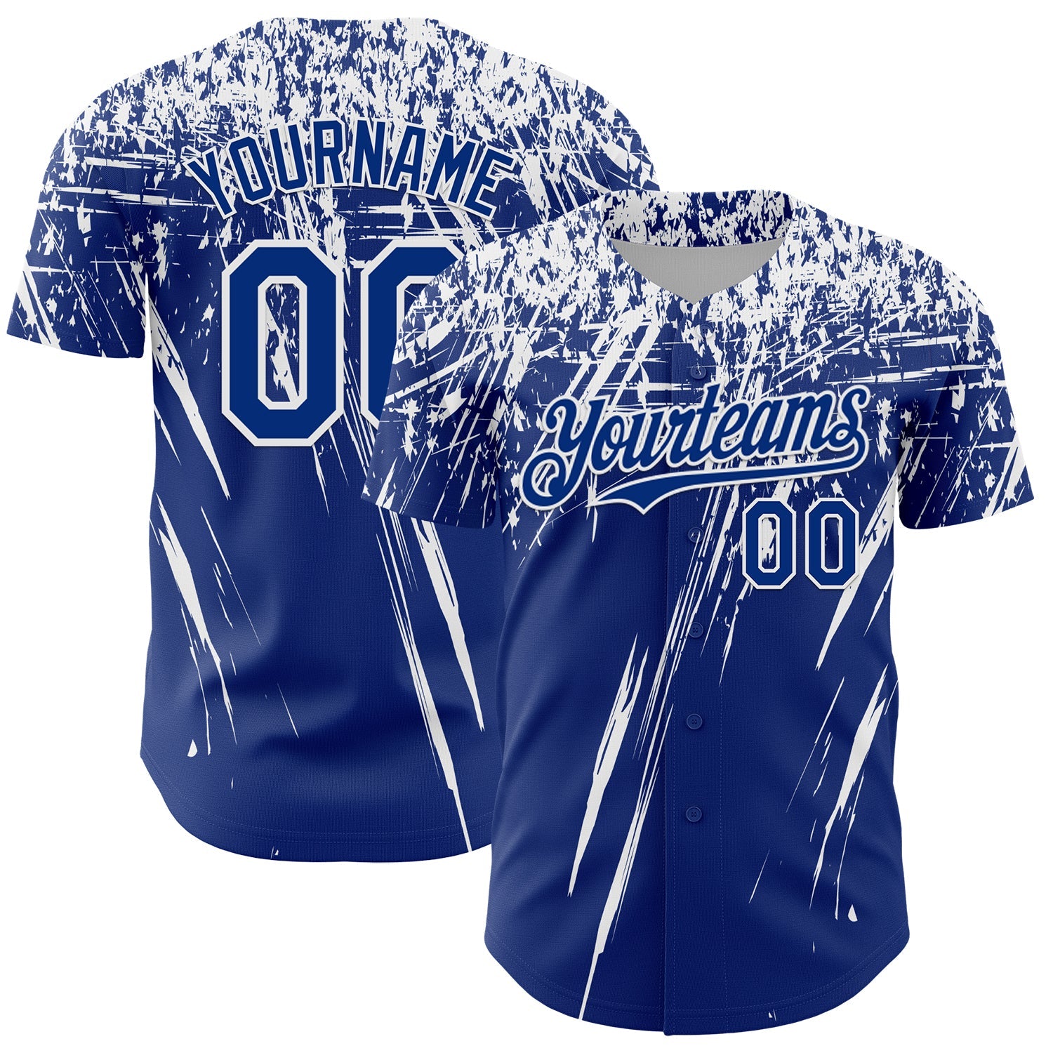 Custom Royal White Distressed Scratch Brush Stroke Authentic Baseball Jersey
