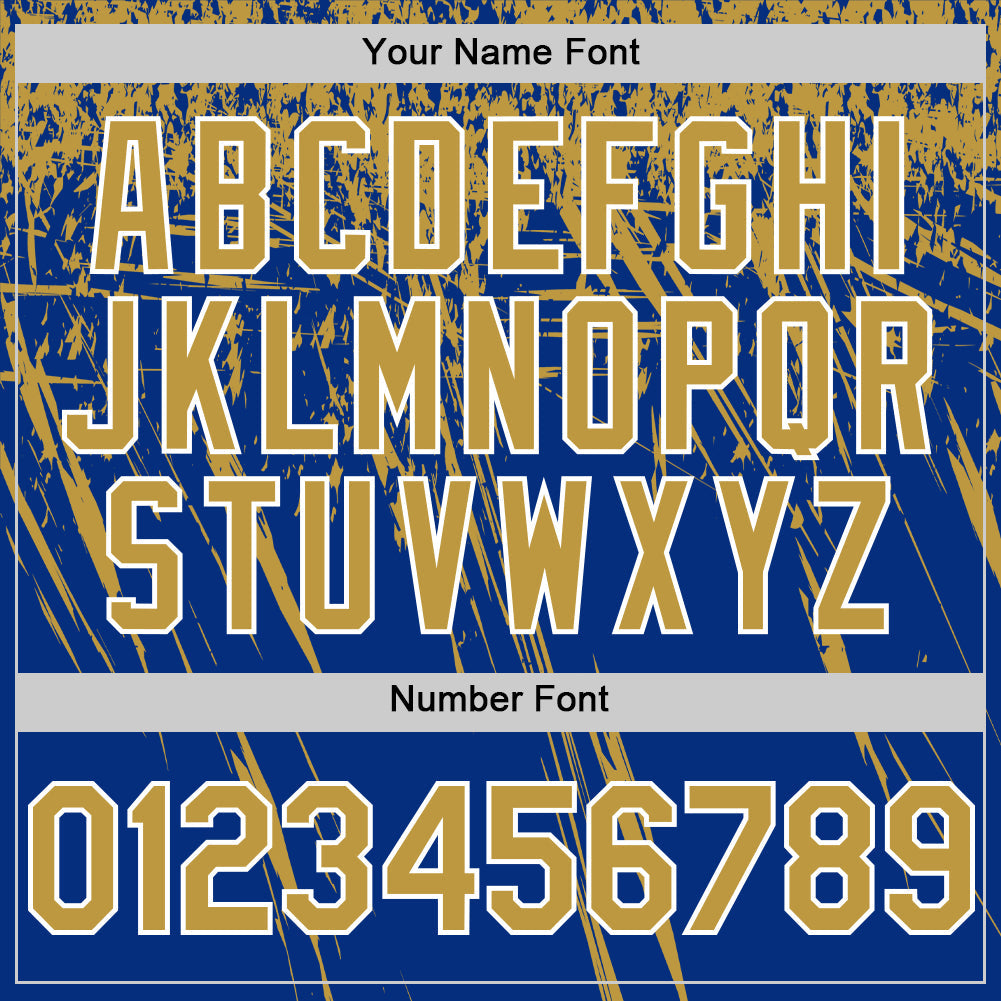 Custom Royal Old Gold-White Distressed Scratch Brush Stroke Authentic Baseball Jersey