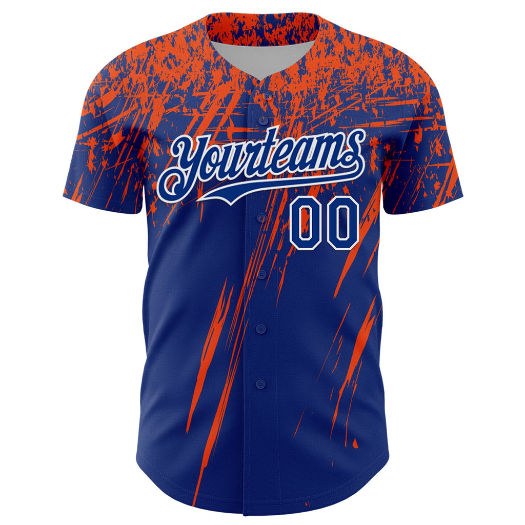 Custom Royal Orange-White Distressed Scratch Brush Stroke Authentic Baseball Jersey