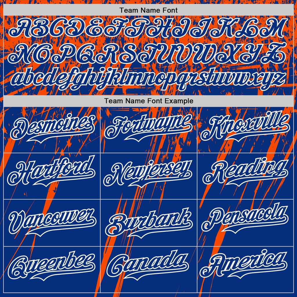 Custom Royal Orange-White Distressed Scratch Brush Stroke Authentic Baseball Jersey
