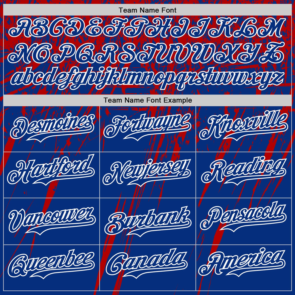 Custom Royal Red-White Distressed Scratch Brush Stroke Authentic Baseball Jersey