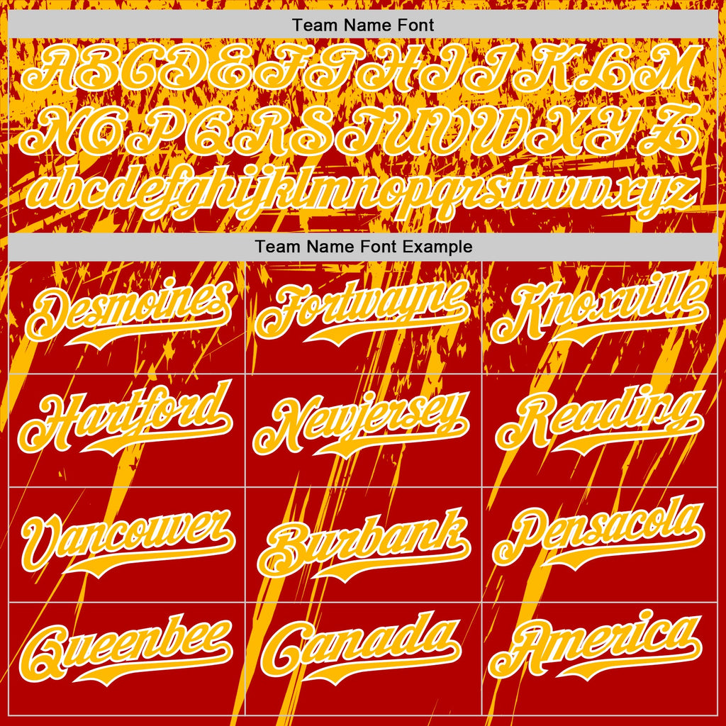 Custom Red Gold-White Distressed Scratch Brush Stroke Authentic Baseball Jersey
