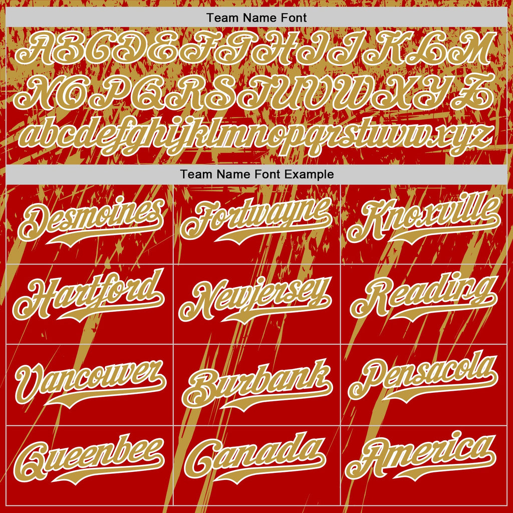 Custom Red Old Gold-White Distressed Scratch Brush Stroke Authentic Baseball Jersey
